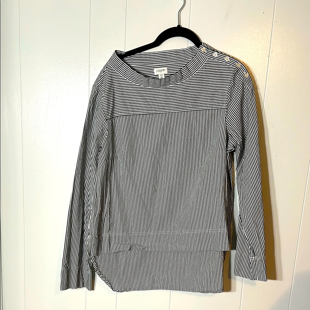 J crew black and white striped mock neck top